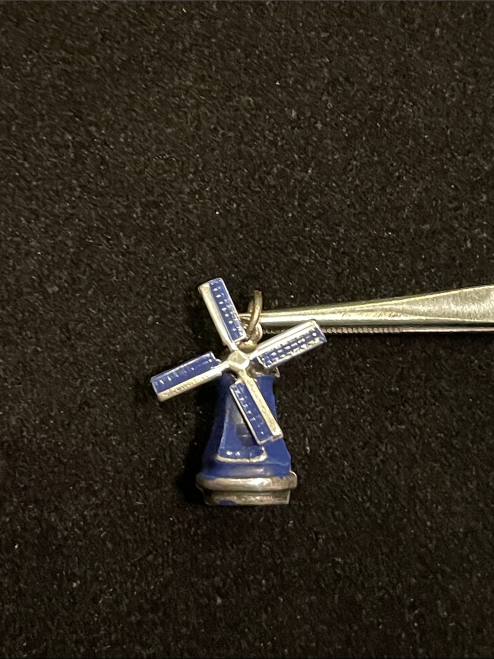 Sterling Blue Windmill Enamel Pendant Charm